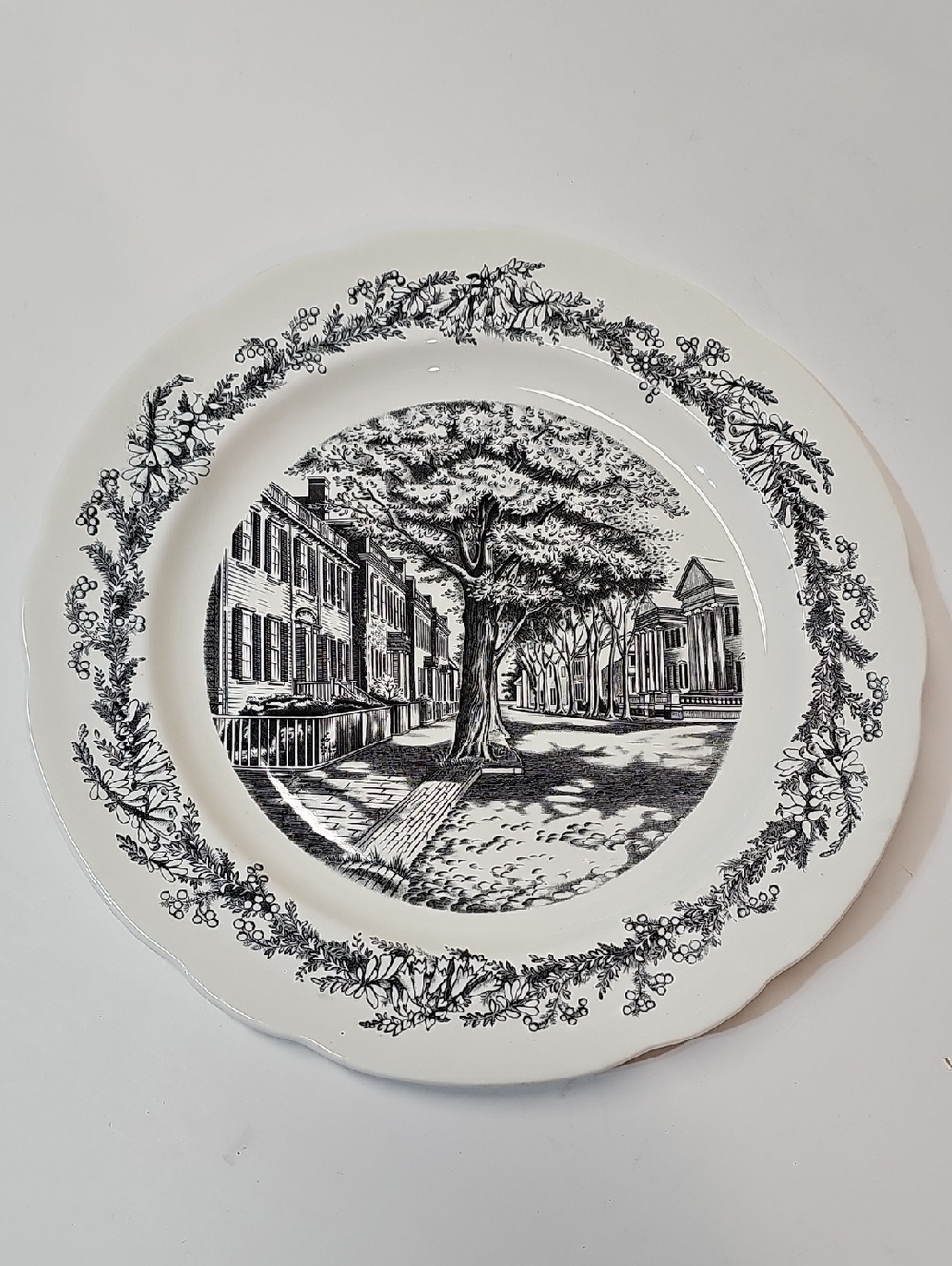 Spode Black and White Scenic Transferware 10.5" Dinner Plate